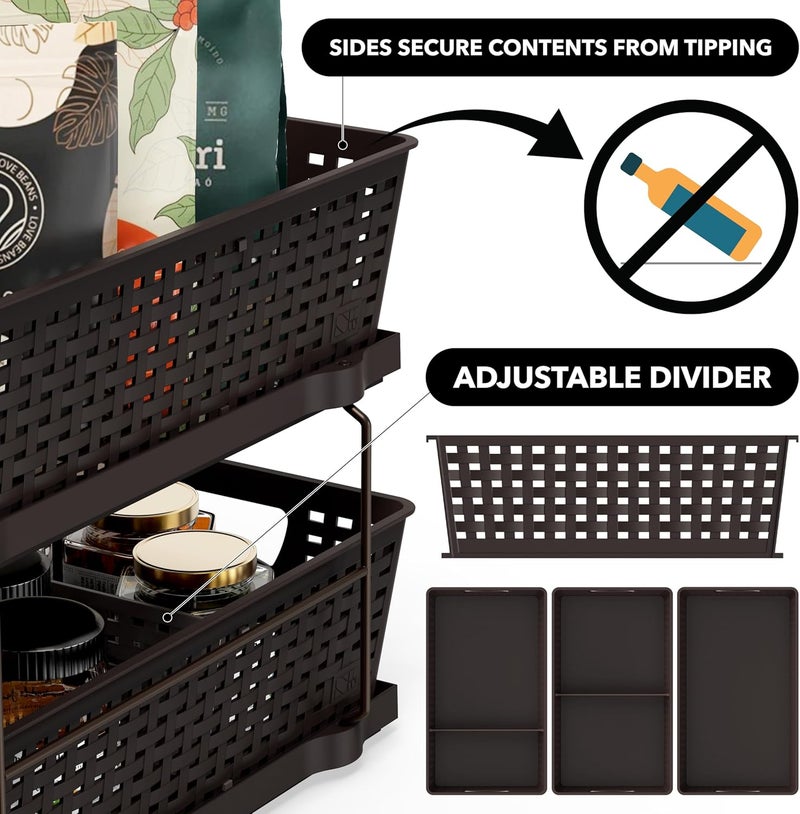 Simple Houseware 2 Tier Bathroom Organizer Tray Pull-Out Sliding Drawer/Under-Sink Storage, Brown - Image 4