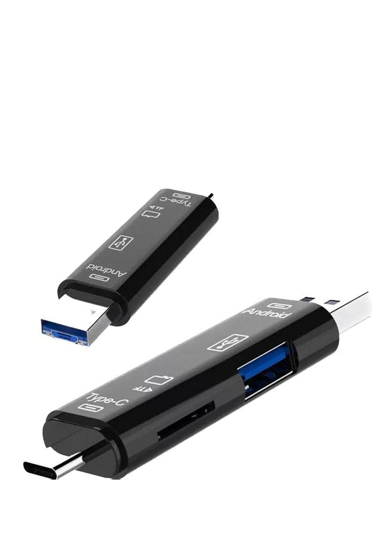 قارئ بطاقة Micro SD، 5 في 1 قارئ بطاقة ذاكرة فلاش USB 2 Type-C محول متعدد الوظائف لأجهزة الكمبيوتر المحمولة التي تعمل بنظام ويندوز وMacBook الجديدة ونكسس والمزيد - Image 1