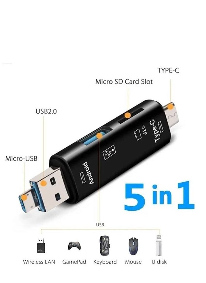 قارئ بطاقة Micro SD، 5 في 1 قارئ بطاقة ذاكرة فلاش USB 2 Type-C محول متعدد الوظائف لأجهزة الكمبيوتر المحمولة التي تعمل بنظام ويندوز وMacBook الجديدة ونكسس والمزيد - Image 3