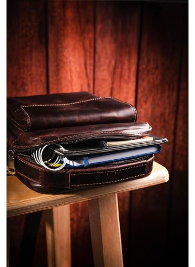 Motevia Men's Crossbody Bag Genuine Leather Crossbody Bag Men Genuine Leather Crossbody Bag Men with Shoulder Strap Top Handle Medium Size - Image 3