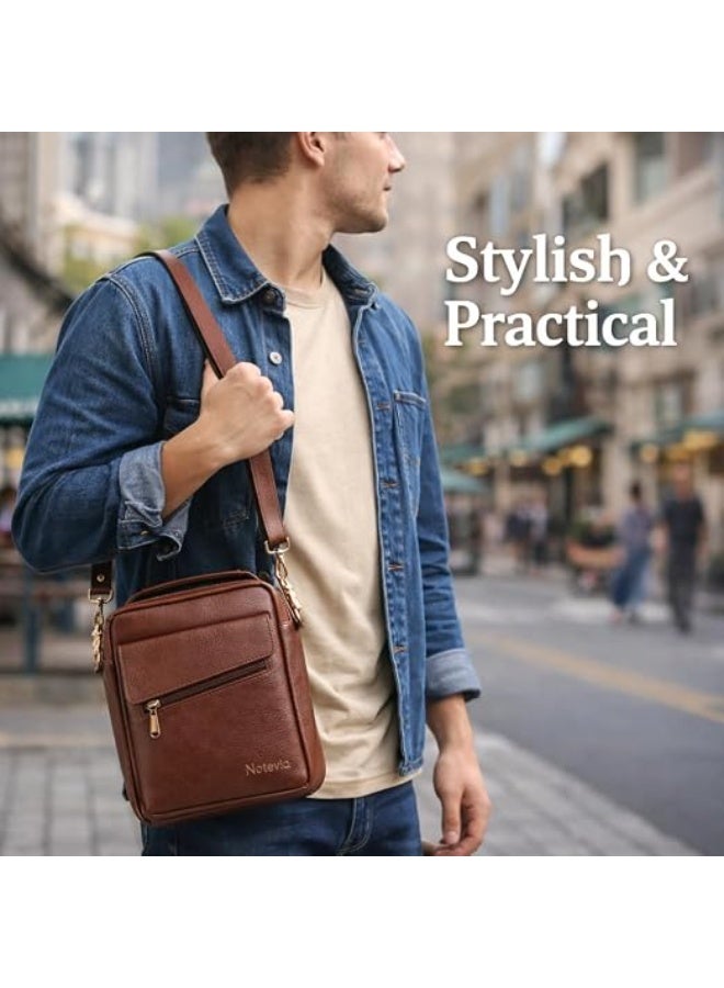 Motevia Men's Crossbody Bag Genuine Leather Crossbody Bag Men Genuine Leather Crossbody Bag Men with Shoulder Strap Top Handle Medium Size - Image 5