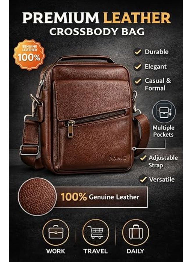 Motevia Men's Crossbody Bag Genuine Leather Crossbody Bag Men Genuine Leather Crossbody Bag Men with Shoulder Strap Top Handle Medium Size - Image 4