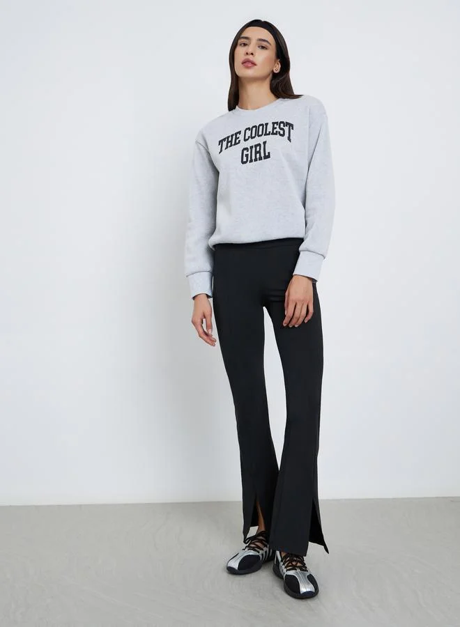 Take Two Take Two Grey Regular Fit Slogan Print Sweatshirt