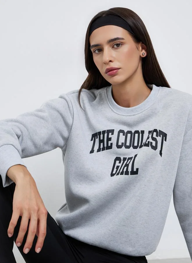 Take Two Take Two Grey Regular Fit Slogan Print Sweatshirt