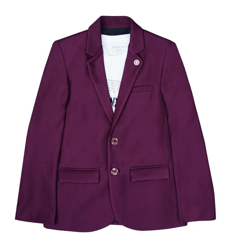 CHARCHIT Boys Cotton Blend Solid Blazer in Purple - Image 1