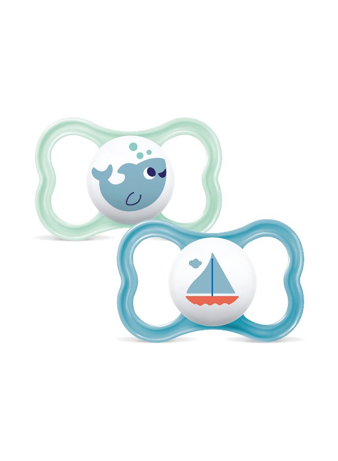 Mam Baby Supreme Silicone Pacifier - 16 M+ | Sealife Green & Blue - Pack of 2 - Image 1