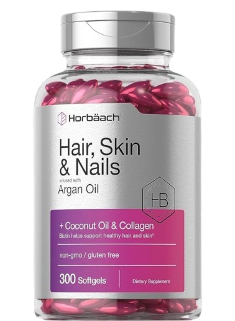 Horbäach Hair Skin And Nails Infused With Argan Oil, 300 Softgels - Image 1