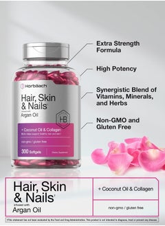 Horbäach Hair Skin And Nails Infused With Argan Oil, 300 Softgels  - Image 3