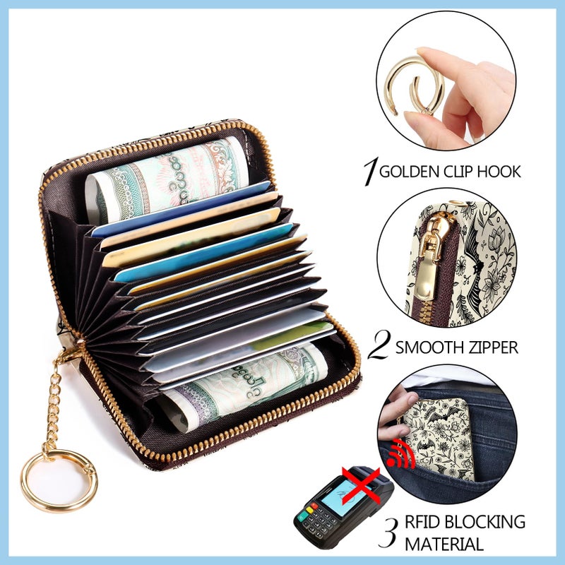 Blusabaca Credit Card Holder for Women, Goth Small RFID Blocking Wallet with Wristlet Strap, Gothic Zipper Keychain Women Wallet, Leather Card Case Wallet Purse with Key Lanyard - Image 5