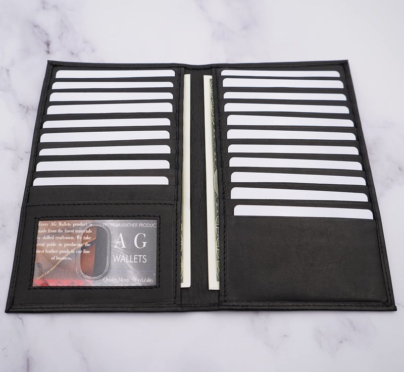 ag wallets Genuine Leather Mens Long ID 19 Credit Card Security Wallet Black (RFID_Black) - Image 3