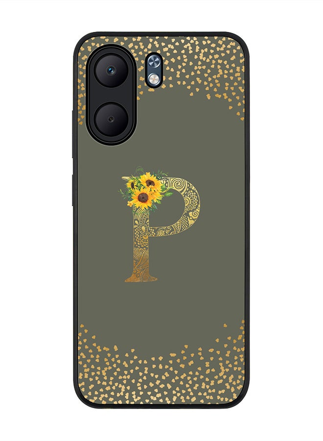 Stylizedd For Oppo A5x 5G / A5x 4G Case,Slim fit Camera Protection, Shockproof Thin Phone cover  - Custom Floral Monogram - P  (Olive Green )