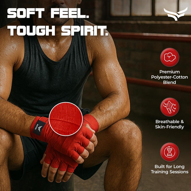 XTRIM Boxing Hand Wraps for Men & Women, Set of 2, 5cm x 2.5m, Polyester Cotton Blend, Wrist Support for MMA, Boxing, Muay Thai, Kickboxing, Velcro Closure, Training Accessories (Red) - Image 3