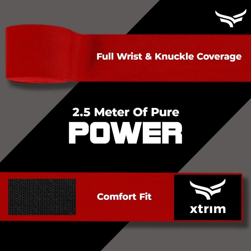 XTRIM Boxing Hand Wraps for Men & Women, Set of 2, 5cm x 2.5m, Polyester Cotton Blend, Wrist Support for MMA, Boxing, Muay Thai, Kickboxing, Velcro Closure, Training Accessories (Red) - Image 4