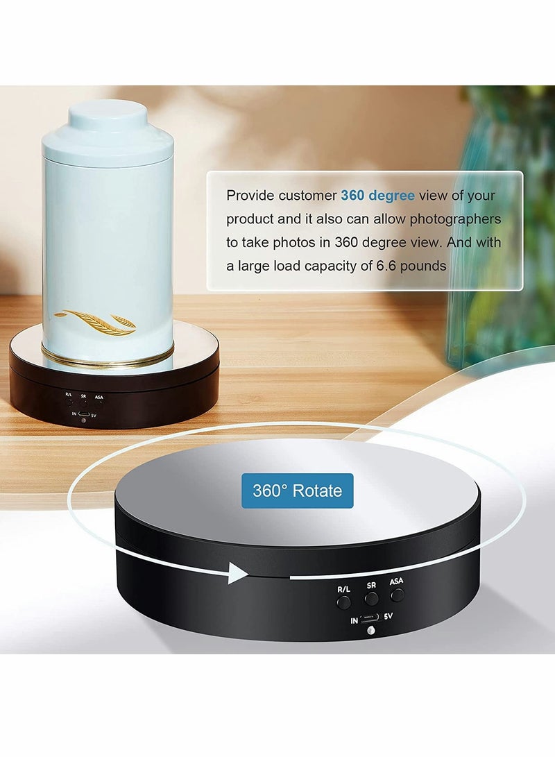 Rotating Display Stand, 360 Degree Motorized Rotating Turntable Display Stand with USB Power Cable for Photography Products and Shows, Jewelry Panoramic Display, Max Load 6.6Lb Video Show (PVC Mirror)