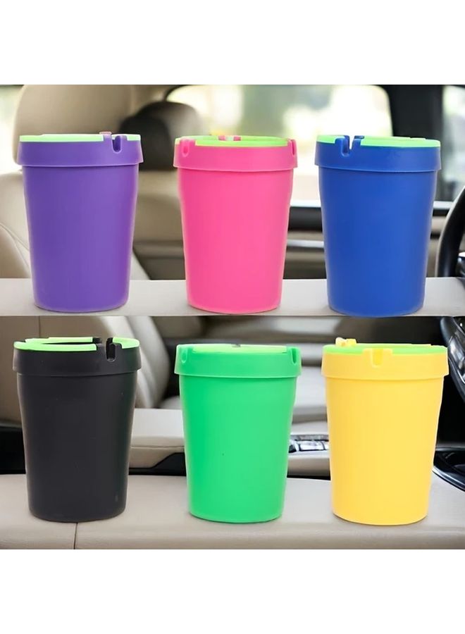Black Glow In The Dark Self Extinguishing Odor Proof Portable Car Ashtray With Lid - Image 1