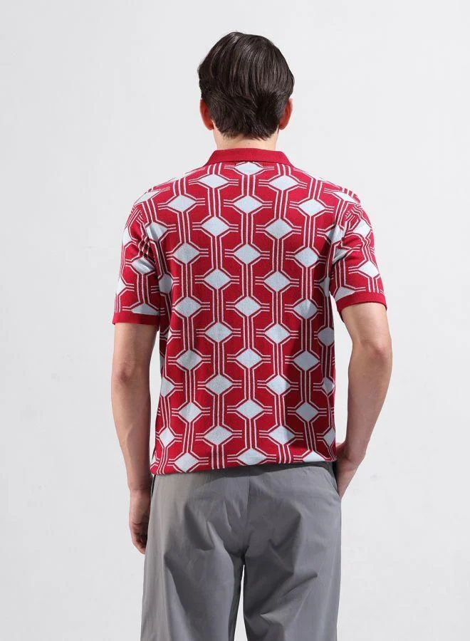 شركة المرآب الهندية Men Slim Fit Geometric Printed Polo Neck Half Sleeves T-Shirt