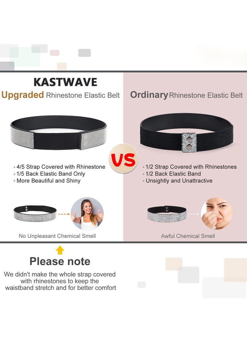 KASTWAVE Stretchy Rhinestone Elastic Belt for Women - Shiny Crystal Bling Wide Waist Belt for Dresses - Image 3