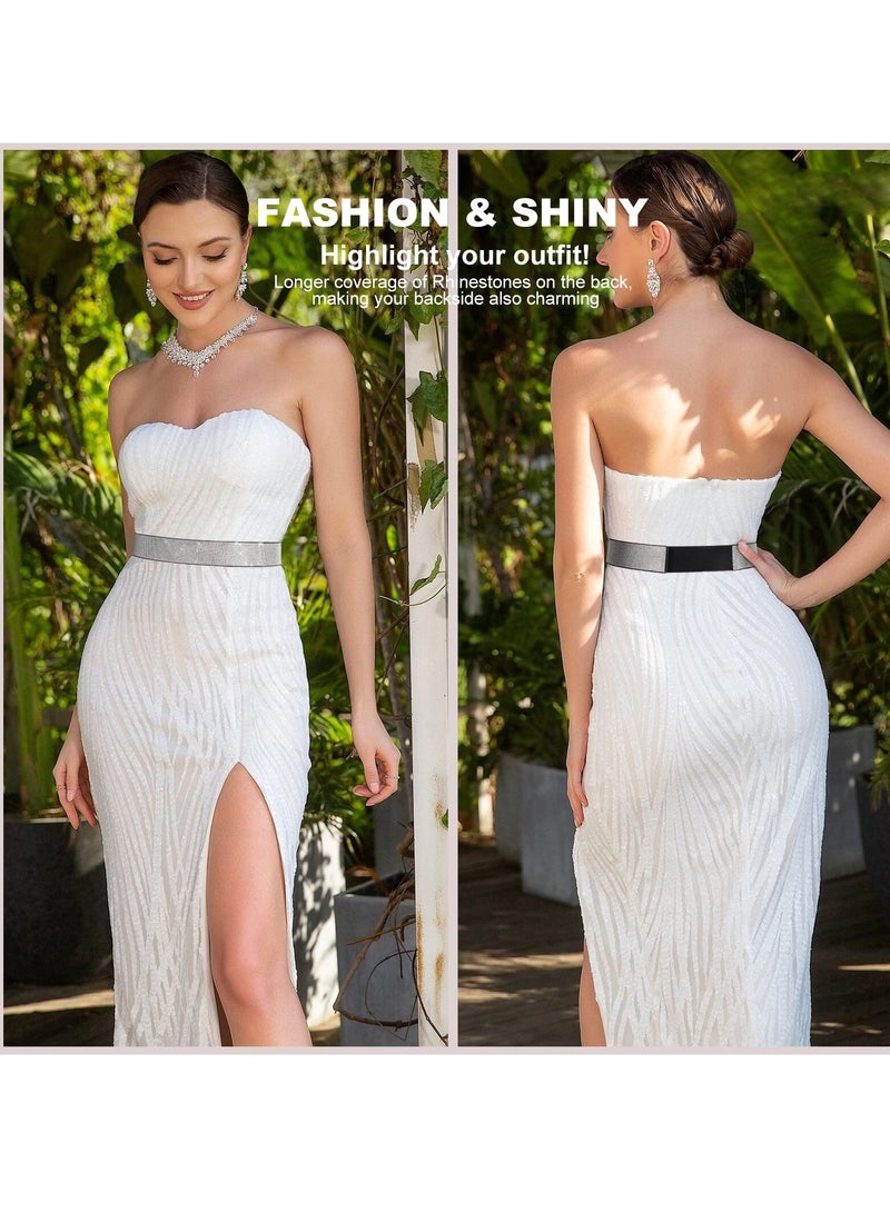 KASTWAVE Stretchy Rhinestone Elastic Belt for Women - Shiny Crystal Bling Wide Waist Belt for Dresses - Image 2