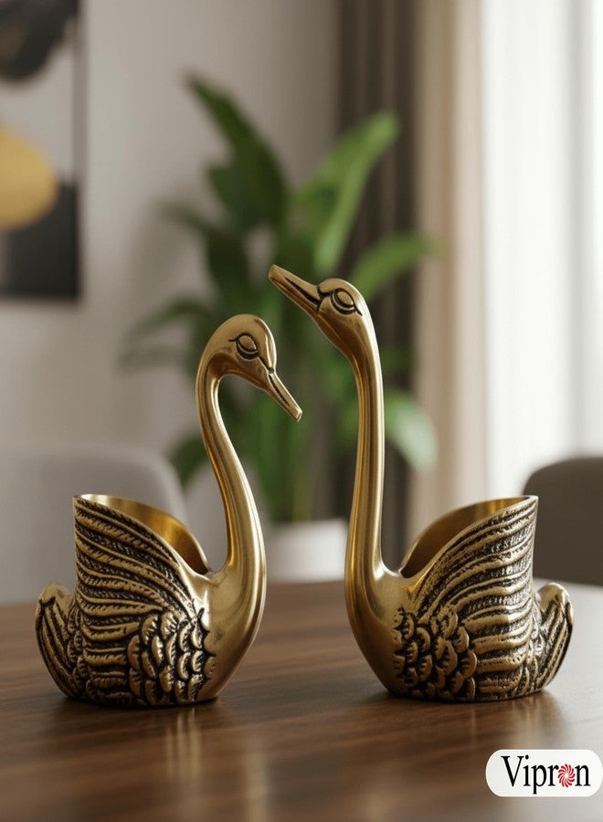 Vipron Golden Brass Swan Candle Holder Pair, Decorative Centerpiece for Home Décor, Living Room, Special Occasions, 12 cm and 13.5 cm Height - Image 4
