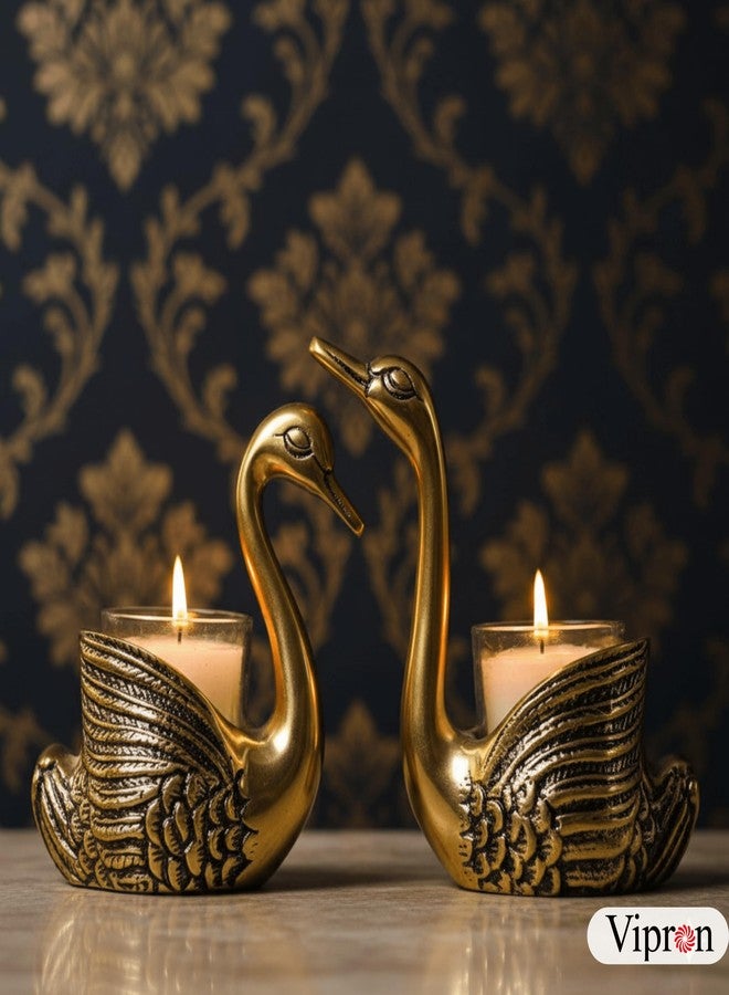 Vipron Golden Brass Swan Candle Holder Pair, Decorative Centerpiece for Home Décor, Living Room, Special Occasions, 12 cm and 13.5 cm Height - Image 2