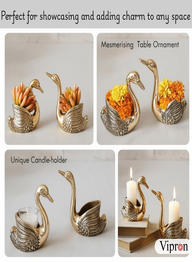 Vipron Golden Brass Swan Candle Holder Pair, Decorative Centerpiece for Home Décor, Living Room, Special Occasions, 12 cm and 13.5 cm Height - Image 5