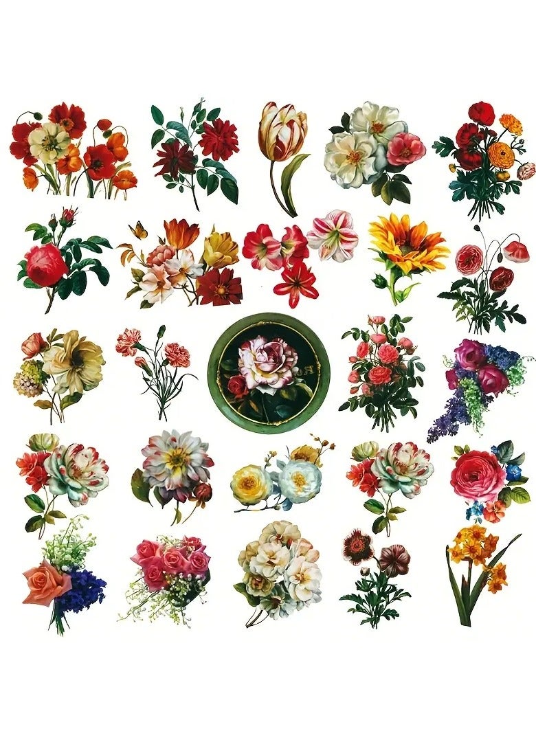 Goolsky 50pcs Vibrant Vintage Flower Stickers - Diverse Designs for Luggage, Journals & More - Add Colorful Personality to Your Creations! - Image 1