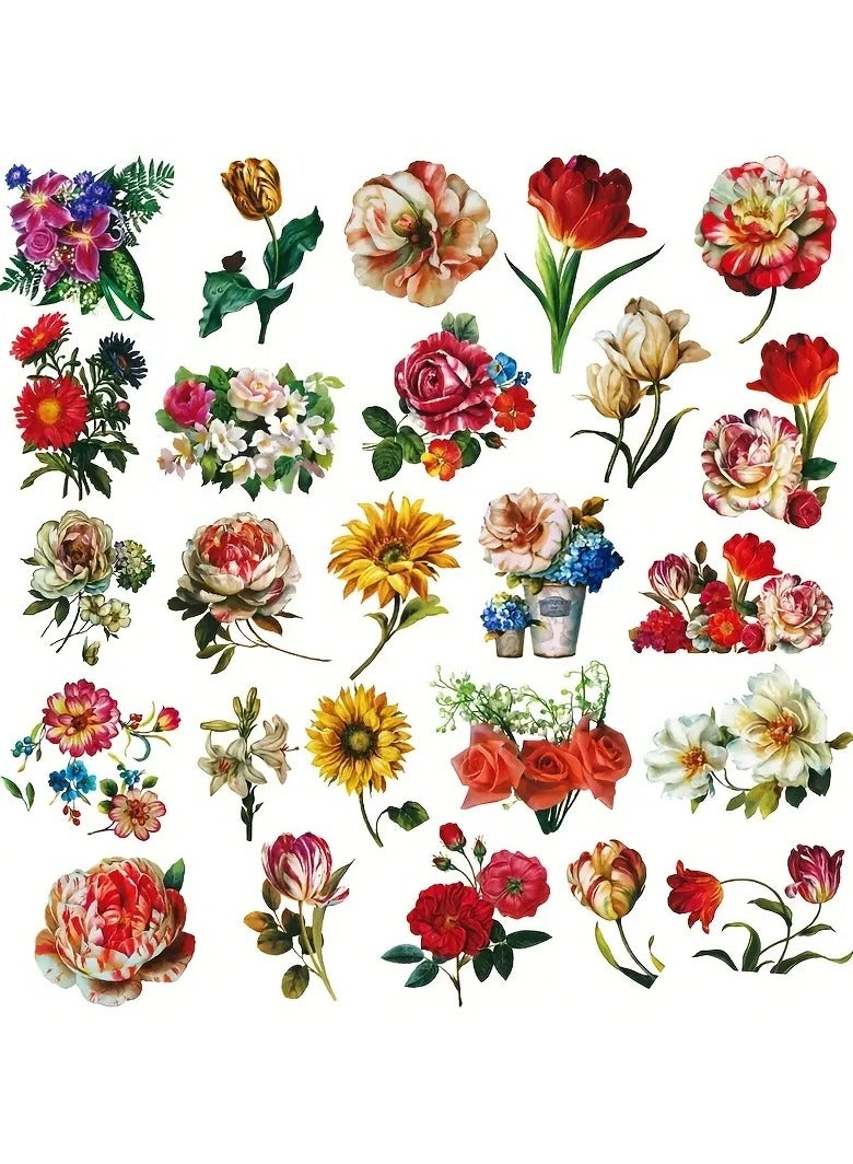 Goolsky 50pcs Vibrant Vintage Flower Stickers - Diverse Designs for Luggage, Journals & More - Add Colorful Personality to Your Creations! - Image 3