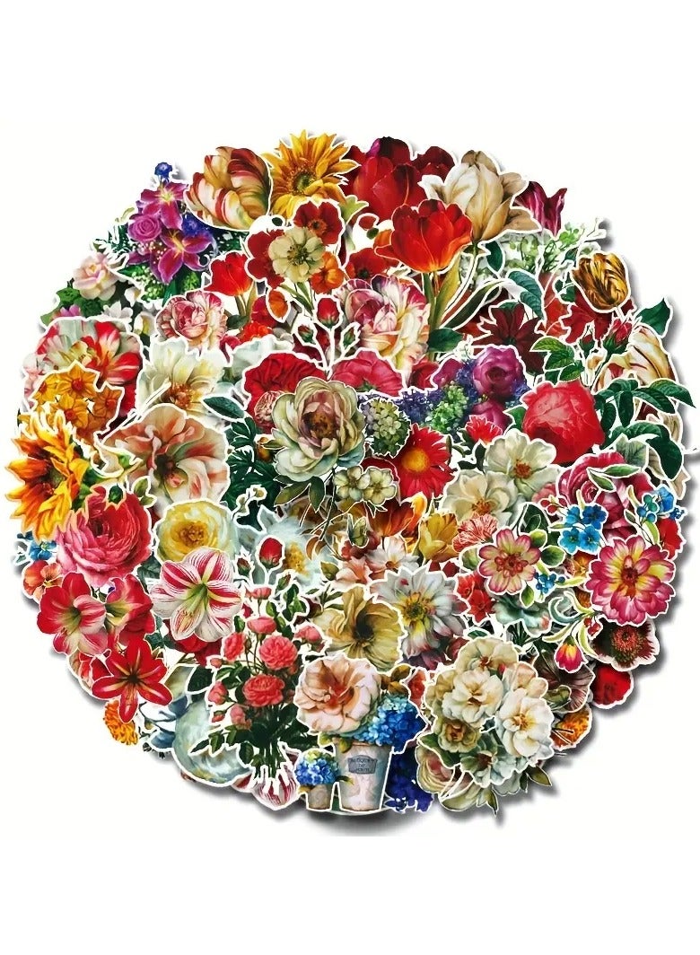 Goolsky 50pcs Vibrant Vintage Flower Stickers - Diverse Designs for Luggage, Journals & More - Add Colorful Personality to Your Creations! - Image 4