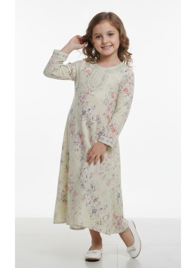 HANA & SARA Girls Arabic Digital Print Jalabiya – Pastel Floral Festive Viscose Blended Comfort Dress - Image 5