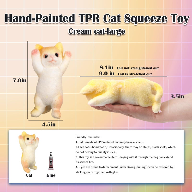YVBBHE Big Hand Painted Cat Squishy Toysï¼ŒLarge Cute Ultra Soft Kitty Squeeze Fidget Toys for Stress Relief ,Kawaii Squishies Sticky Animal Toys for Adults Kids,Decompression Sensory Ballsï¼ˆCreamï¼‰ - Image 2