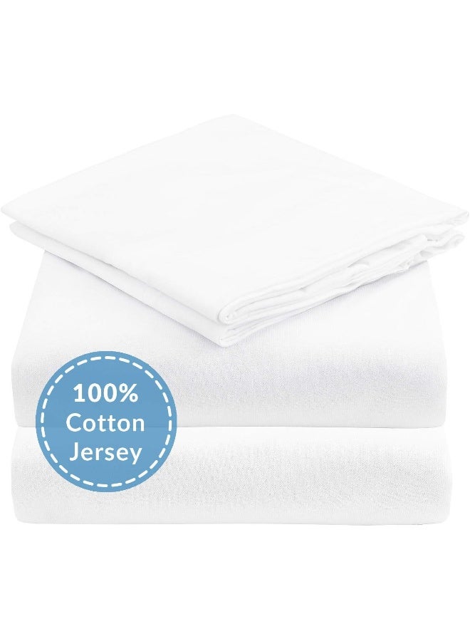 mellanni Mellanni Jersey Bed Sheets - 4 pc Queen Bedding Set - Cotton Sheets For Queen Size Bed - White Bedding Sheets & Pillowcases - Deep Pocket Jersey Knit Sheets Queen - T-Shirt Queen Sheets  - Image 1