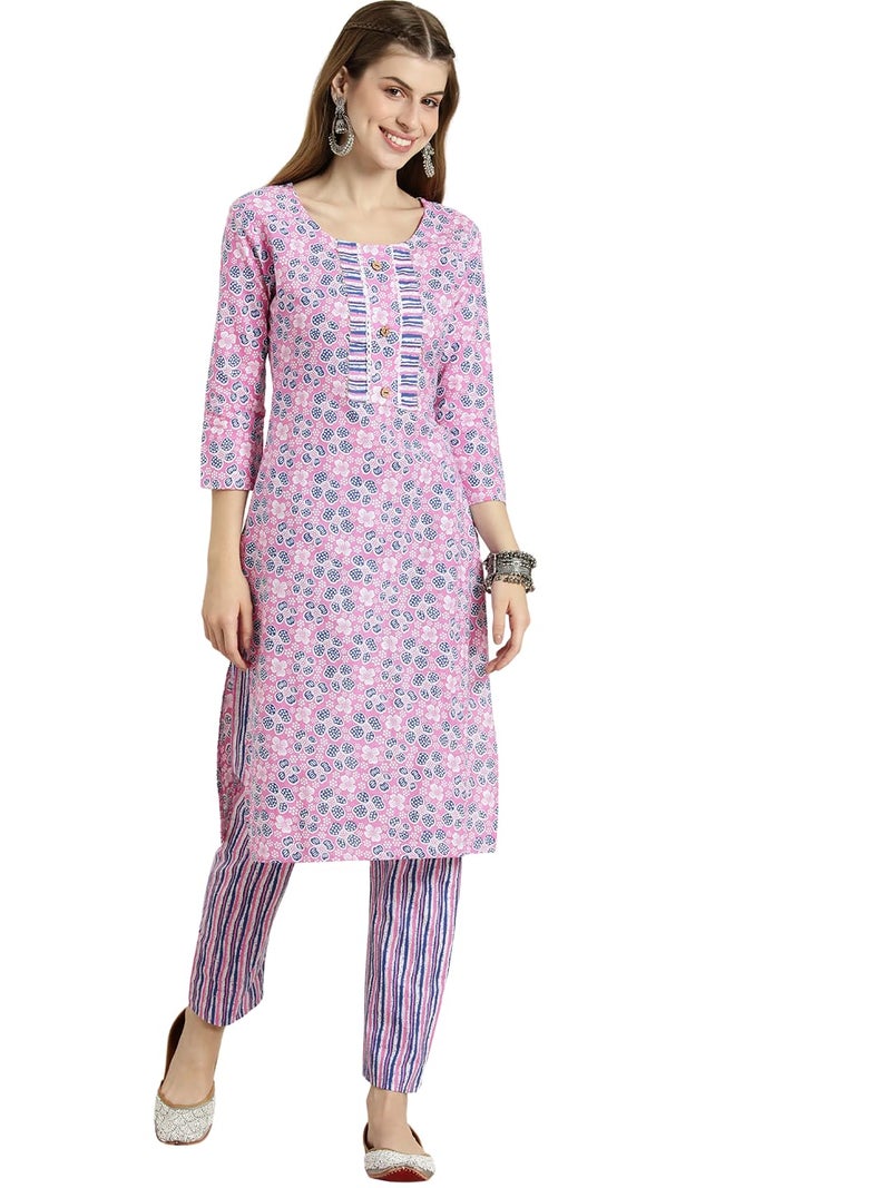 Shiv Textiles Pure Cotton Kurta Set For Women(9002-Pink-M) - Image 4