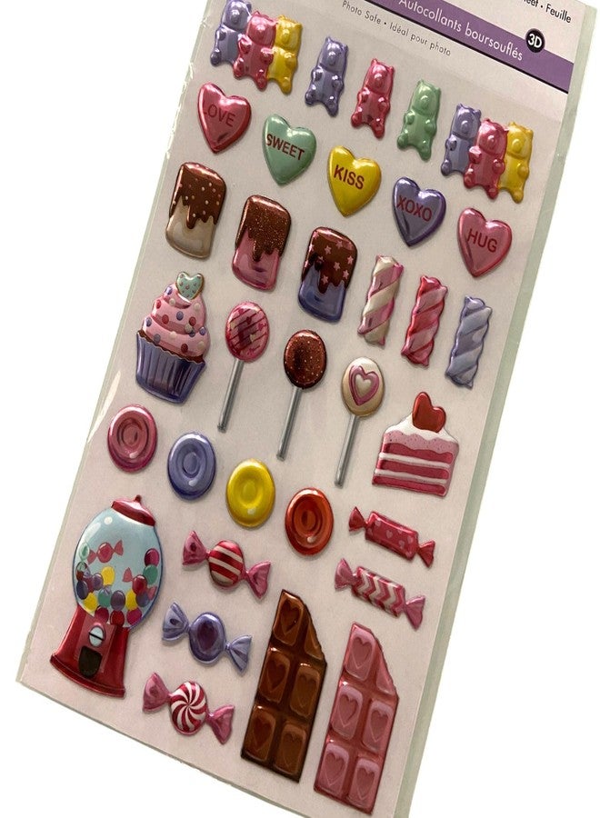 AoneFun Candy Stickers - Cute Food Stickers for Kids Girls Scrapbooking or Gingerbread House Chocolate Snack Valentines Sparkle Heart for Digital Camera Phone Case Puffy Girly Large Sticker Sheet of 33 - Image 1