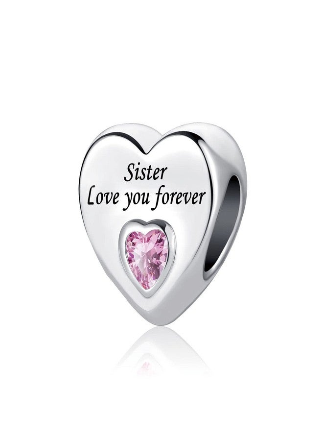 MiiFort Sister Pink Heart Charm Compitable with Pandora Charms Bracelets Love You Forever - Image 1