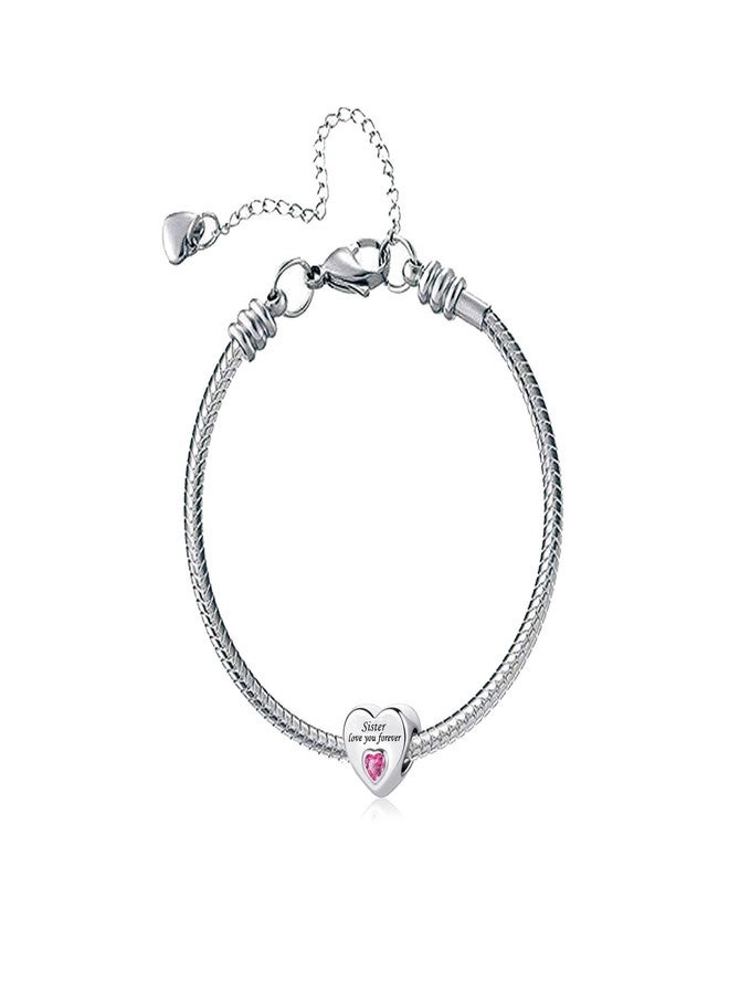 MiiFort Sister Pink Heart Charm Compitable with Pandora Charms Bracelets Love You Forever - Image 2