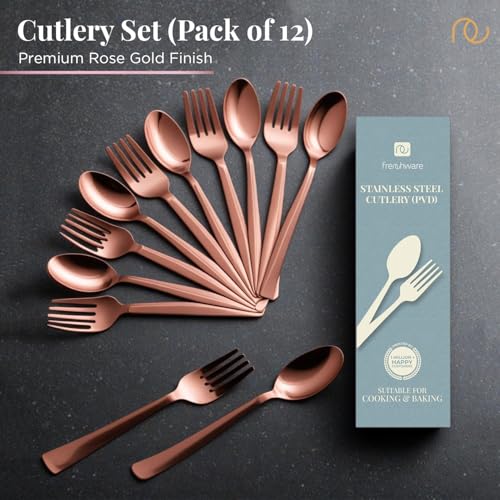 Frenchware Cutlery (Set of 12, Stainless Steel PVD Rose Gold Spoons - 6 and Forks - 6), 100% Food Grade, Non Toxic, Anti-Rust, Dishwasher Safe, Perfect Gifting Set for All Occasions - Image 2