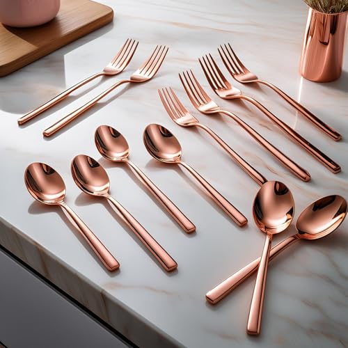Frenchware Cutlery (Set of 12, Stainless Steel PVD Rose Gold Spoons - 6 and Forks - 6), 100% Food Grade, Non Toxic, Anti-Rust, Dishwasher Safe, Perfect Gifting Set for All Occasions - Image 1