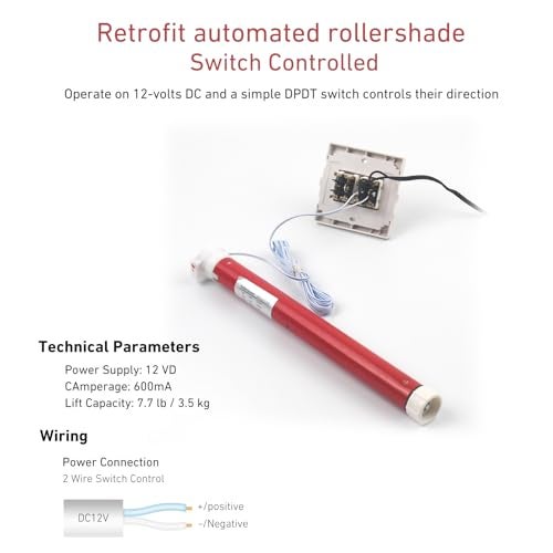 Rollerhouse 2 Wire Switch Controlled Motor Electric Roller Motor Hard Wired 12V DC Motors for RV Electric Roller Shade, Working for 1-3/16" Roller Tube - Image 3