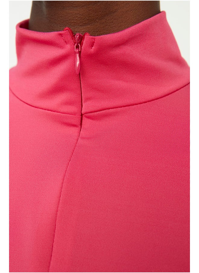 trendyol Pink Zipper Standing Collar Zippered Short Sleeves, Flexible Knitted Bodysuit TWOAW21BD0009  - Image 2