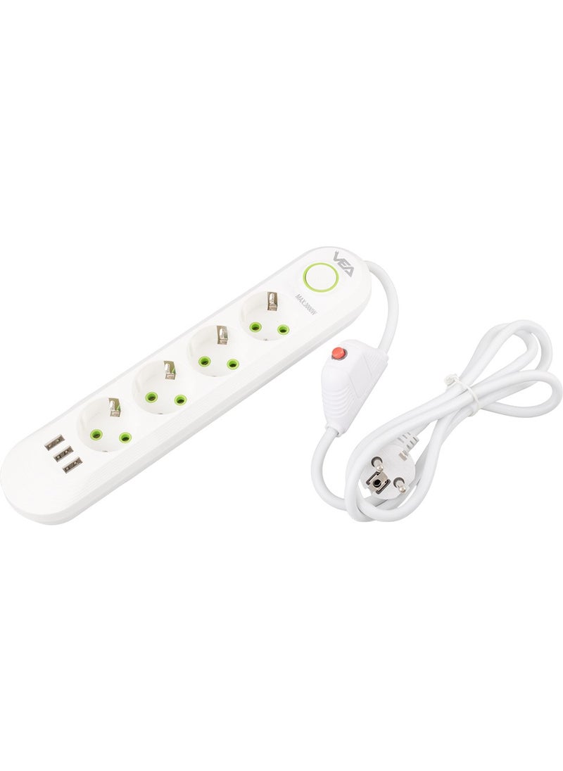VEA VA-21560 4-Plus 1.5 Meter Cable 3 USB White Surge Protected Socket  - Image 3