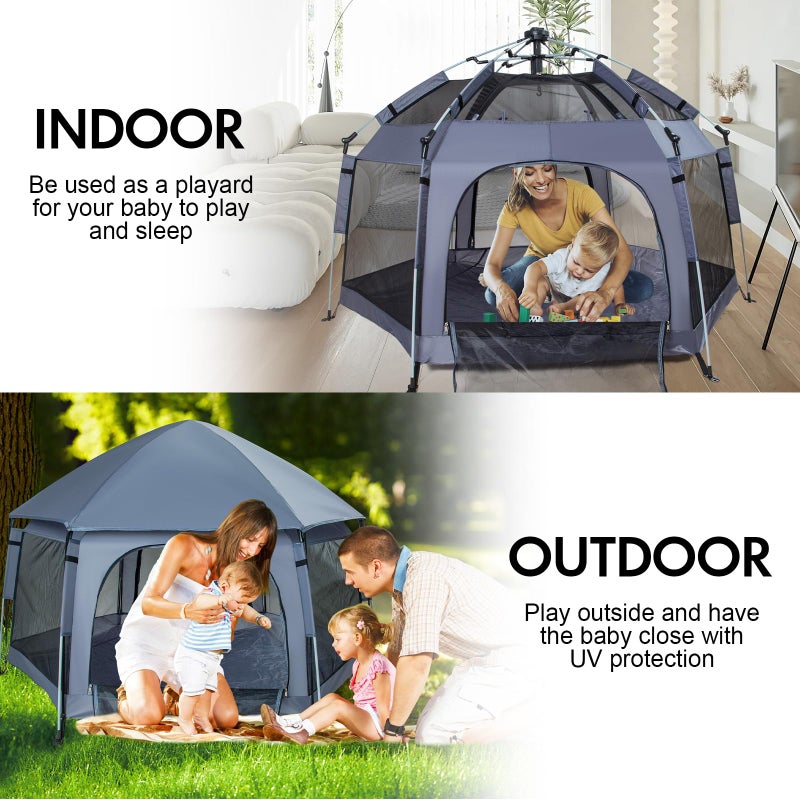 SIMPLGIRL Premium in Door and Out Door Baby Playpen - Portable, Lightweight, Pop Up Pack and Play Tod-dler Play Yard w/Canopy and Travel Bag - Grey - Image 2