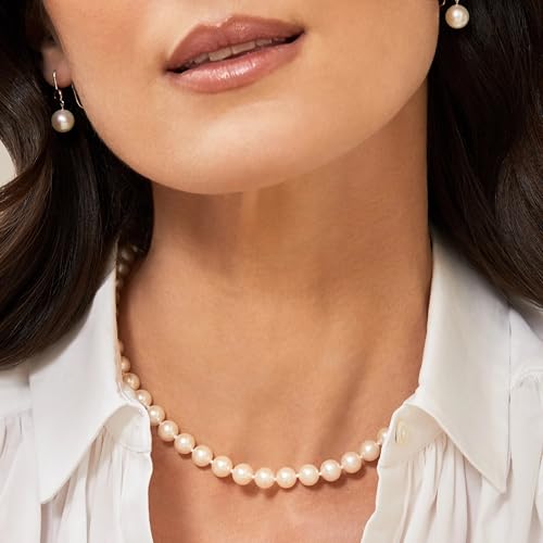The Pearl Source Real Pearl Necklace for Women with AAA+ Quality Round White Freshwater Genuine Cultured Pearls | 16-inch Pearl Strand with 14K Gold Plated Sterling Silver Clasp - Image 2