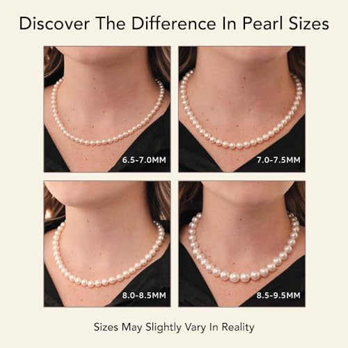 The Pearl Source Real Pearl Necklace for Women with AAA+ Quality Round White Freshwater Genuine Cultured Pearls | 16-inch Pearl Strand with 14K Gold Plated Sterling Silver Clasp - Image 3