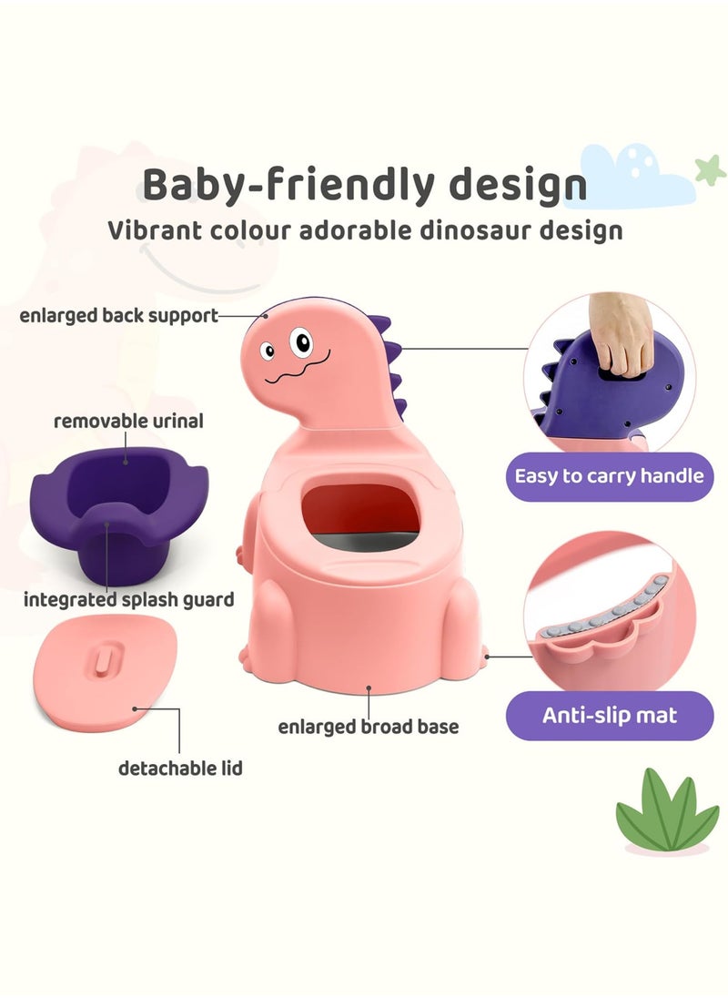 Toshionics Baby Dinosaur Potty Training Seat Dinosaur Potty Training Seat for Baby Toddlers and Kids Anti-Slip Portable Toilet Chair with Removable Tray Foldable and Comfortable Potty Trainer for Toddlers Boys and Girls (1-7 Years) with Backrest and Closing Lid Easy Clean and Travel Friendly Baby Potty Seat  - Image 5