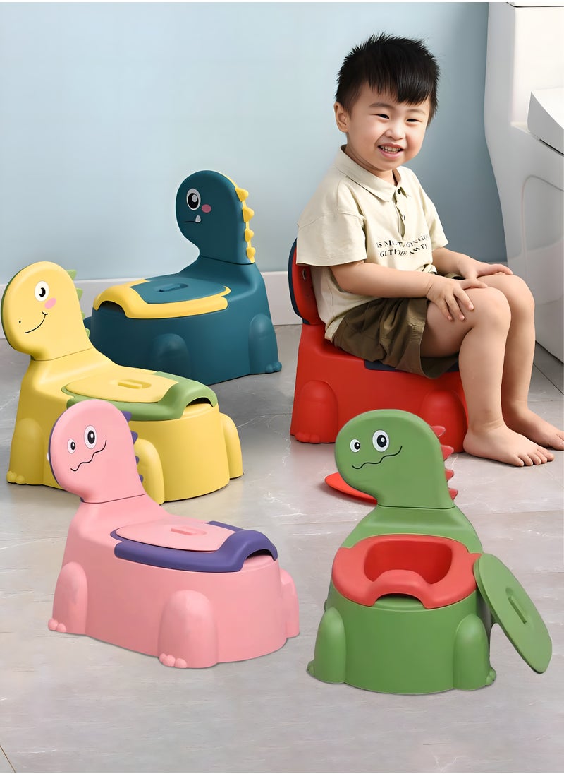 Toshionics Baby Dinosaur Potty Training Seat Dinosaur Potty Training Seat for Baby Toddlers and Kids Anti-Slip Portable Toilet Chair with Removable Tray Foldable and Comfortable Potty Trainer for Toddlers Boys and Girls (1-7 Years) with Backrest and Closing Lid Easy Clean and Travel Friendly Baby Potty Seat  - Image 2