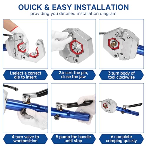 REDLOONG Hydraulic Hose Crimper AC Crimping Tool with Snap-On 7 Dies Manual Handheld Hydra-Krimp for AC Hose, Auto A/C Line, Air Conditioning Repair Tool(71500) - Image 4