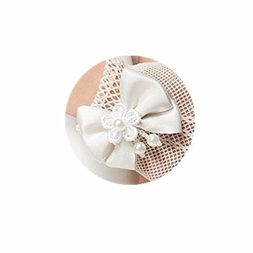 DreamHigh Wedding Flower Girls Mittens Pearl Bow Tie Fish Net Gloves- White - Image 4
