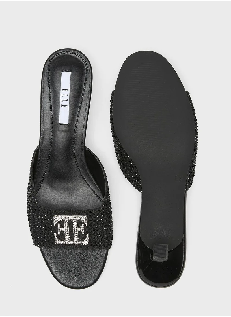 ELLE Logo Detailed Single Strap Low Heel Sandals