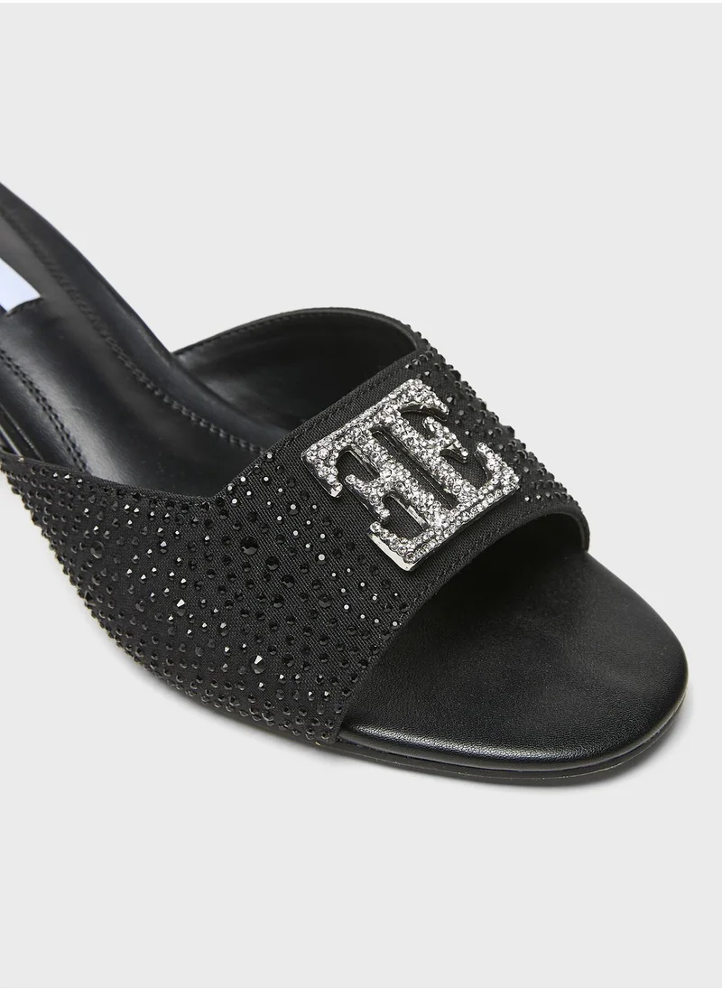 ELLE Logo Detailed Single Strap Low Heel Sandals