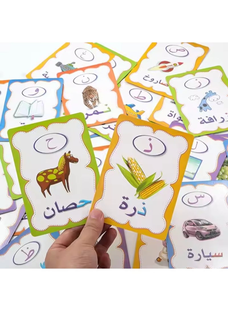 هالامودو 28 بطاقة فلاش التعلم باللغة العربية علامة لوح أبيض نظيفة + بطاقات التعرف على الأبجدية في مرحلة الطفولة المبكرة أداة تدريب تعليمية مزدوجة الجانب جودة الطباعة عالية الجودة ممارسة الكتابة القابلة لإعادة الاستخدام حامل القلم تصميم مقلوب مقاومة للتلوين والمياه زوايا آمنة مدورة بطاقة ذاكرة مساعدة بصرية بطاقة لغة قابلة للنقل - Image 4